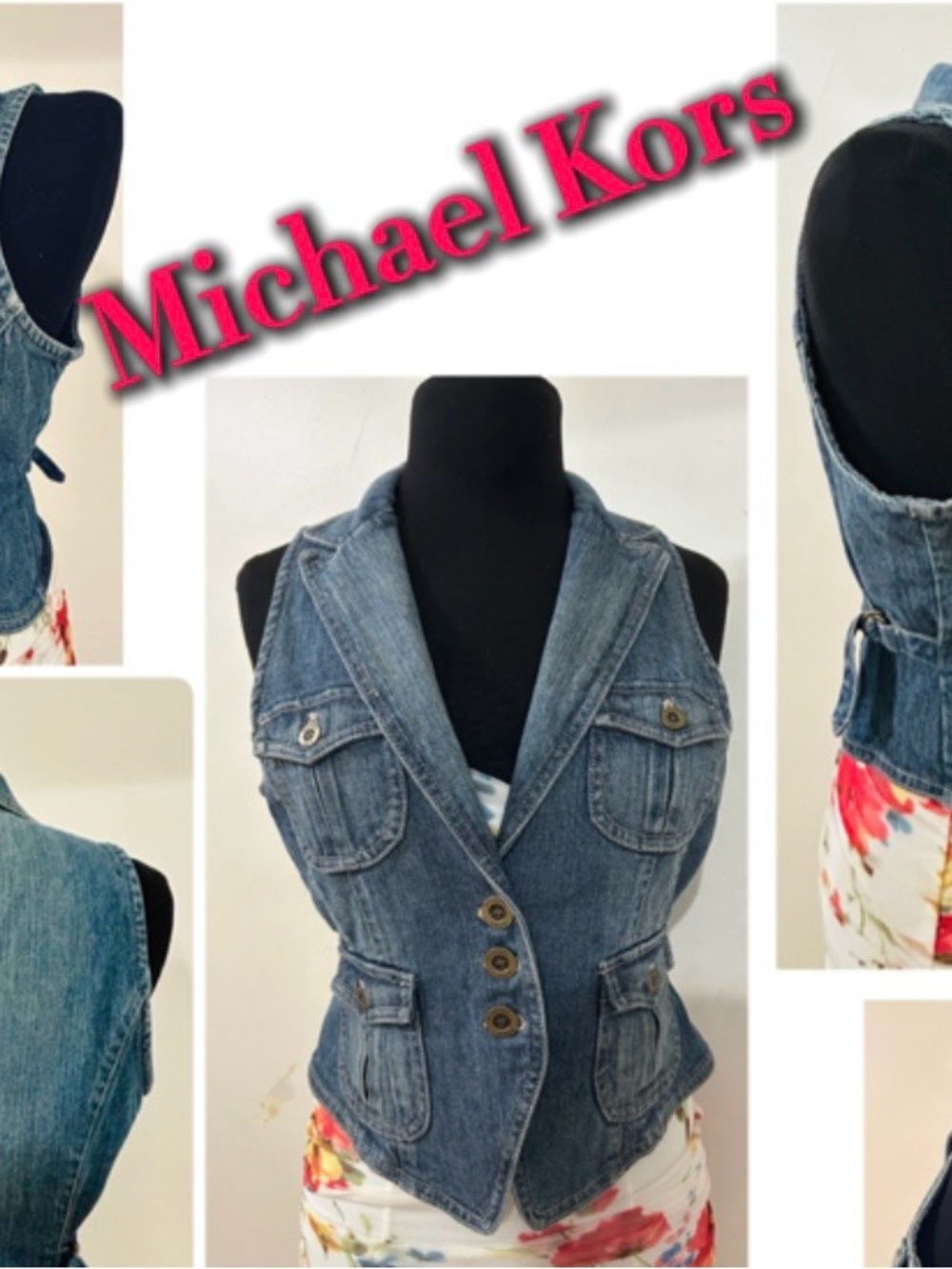 Michael Kors Fitted Denim Button-Front Vest in Blue